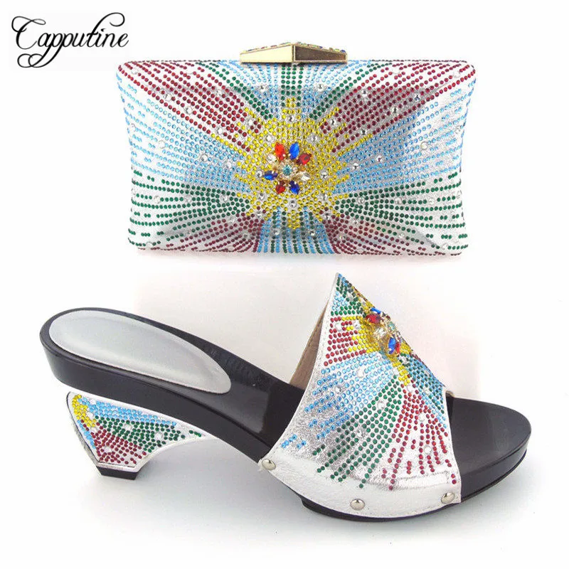 Итальянский дизайн со стразами Обувь и сумка в комплекте новая модная обувь на