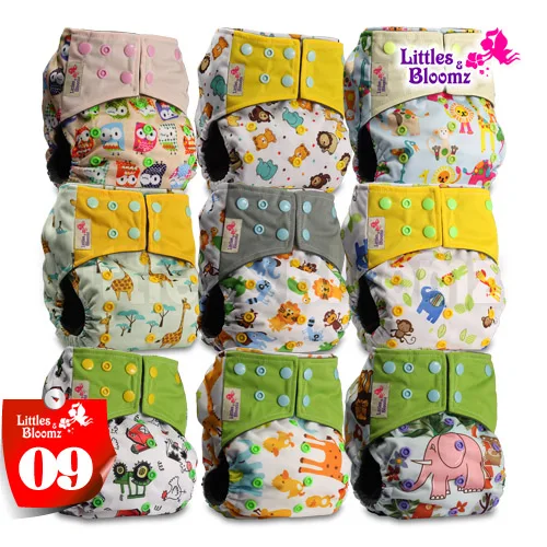[Littles и Bloomz] 9 шт./компл. бамбуковый уголь моющиеся реальные тканевые карманные подгузники, 9 Подгузники/подгузники и 0 вставка в одном наборе - Цвет: 09
