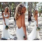 Белое кружевное свадебное платье JIERUIZE в стиле бохо с открытой спиной, летние пляжные свадебные платья-русалки на бретелях-спагетти с V-образным вырезом, платья для невесты 2021
