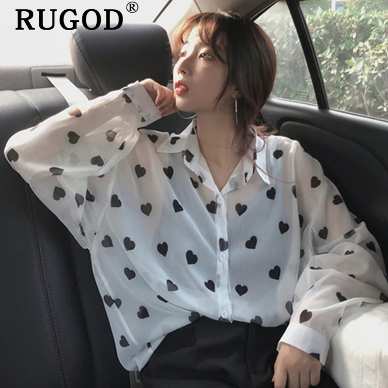 Женские шифоновые блузки RUGOD 2020 с принтом сердца тонкие летние топы и