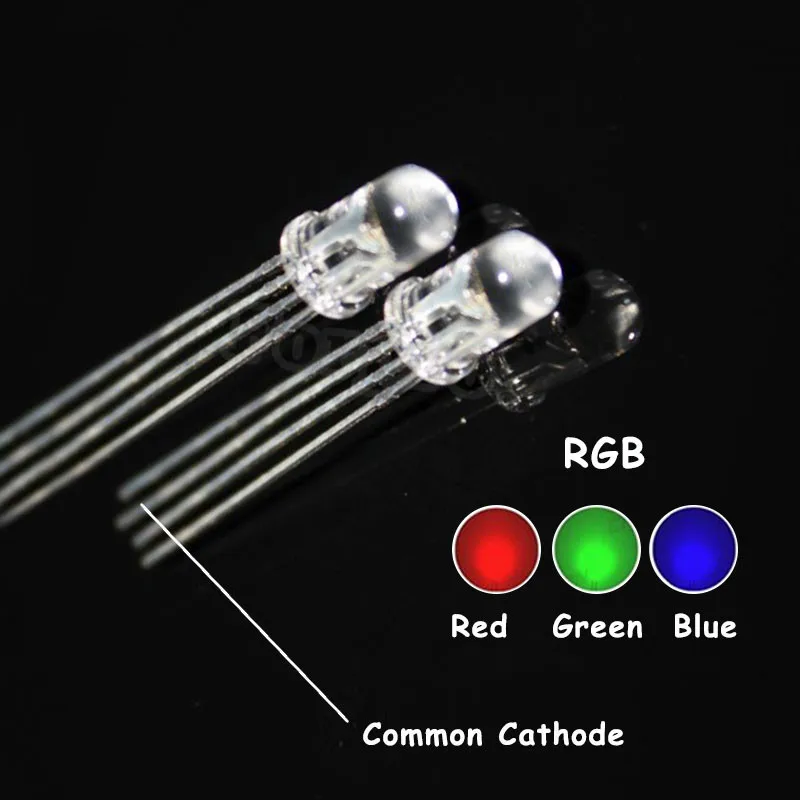 

100pcs 5MM Transparent Lamp RGB LED Common Cathode 4pin Red Green Blue LED Round Tricolor Emitting Diode