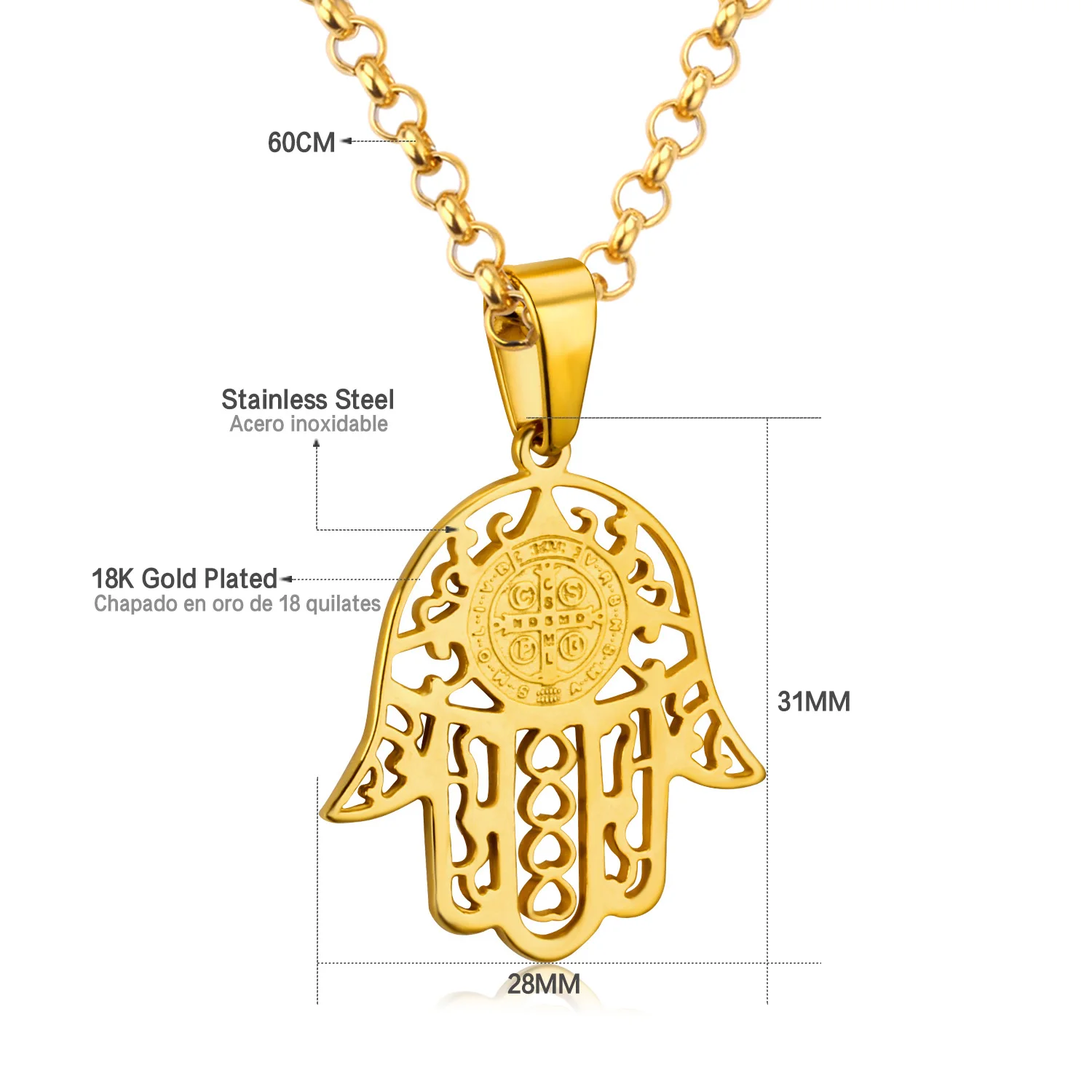 LUXUKISSKIDS хамса руки кулон ожерелье для мужчин и женщин Золотой Цвет Нержавеющая