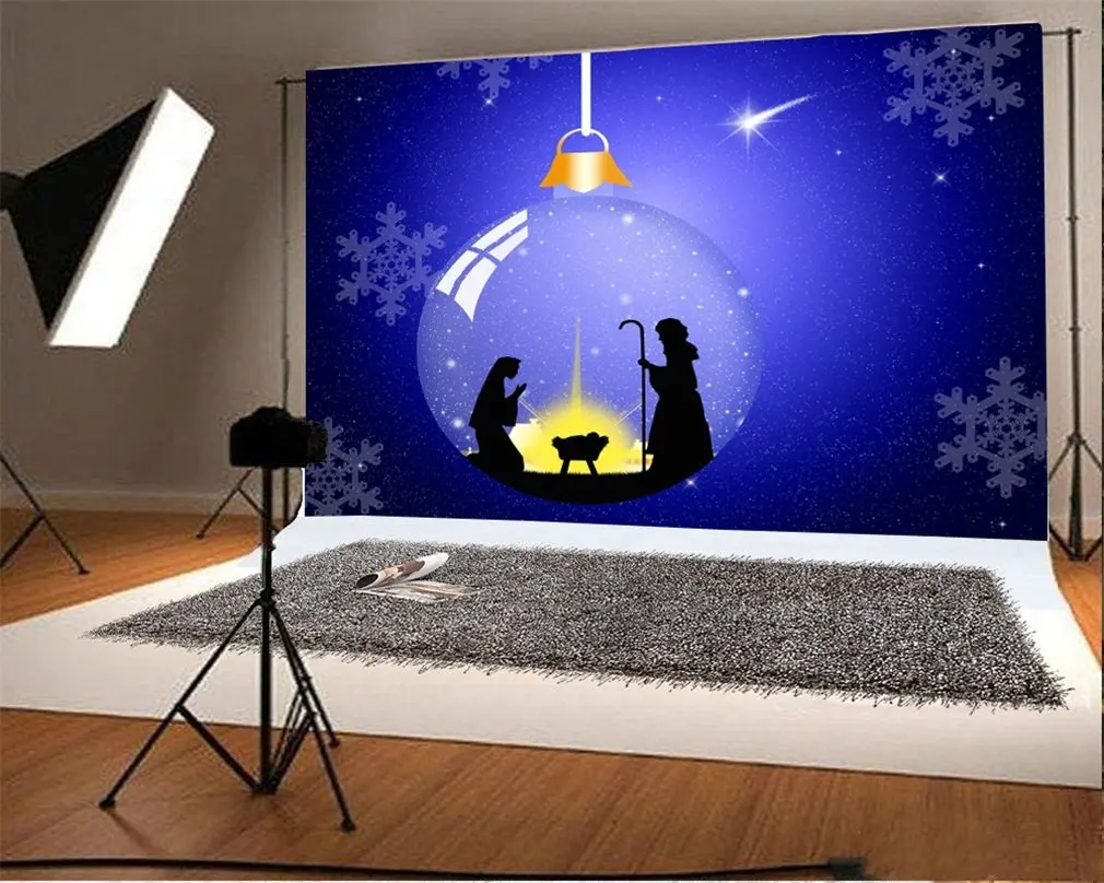 Фон для фотосъемки с рождественским шариком Рождества снежинки Мерцающие Звезды