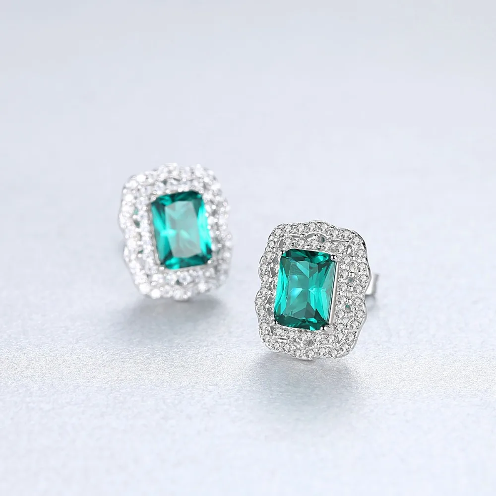 CZCITY Mystic Cutting Luxury Emerald Stud Earring For Women Shining Double Zircon Temperament Wedding Silver 925 Jewelry | Украшения и