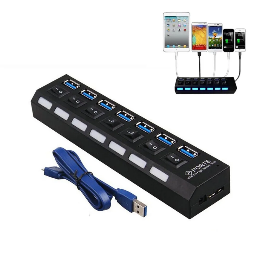 Высокоскоростной концентратор Usb 3 0 с 7 портами и 5 Гбит/с выключателем питания
