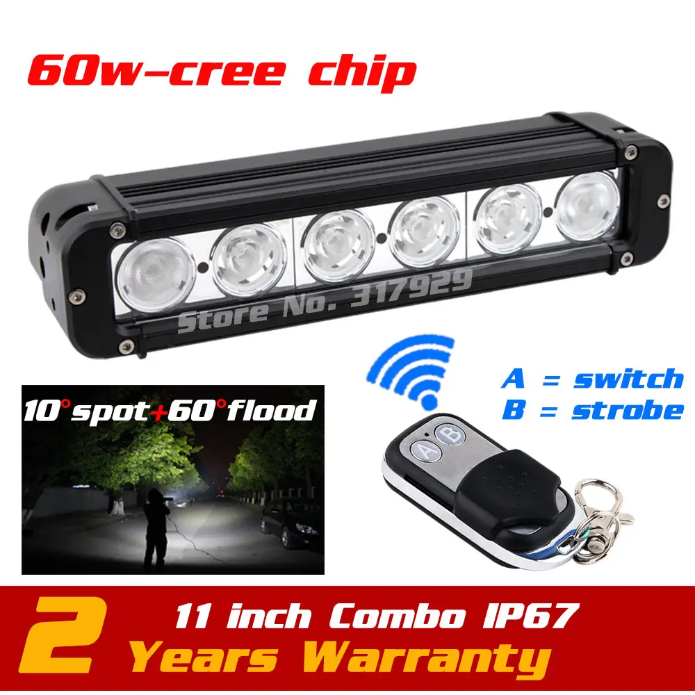 

11'' 60W LED Work Light Bar Wireless Remote with Strobe Light Tractor ATV Offroad Fog light Bar External Light Save on 72w