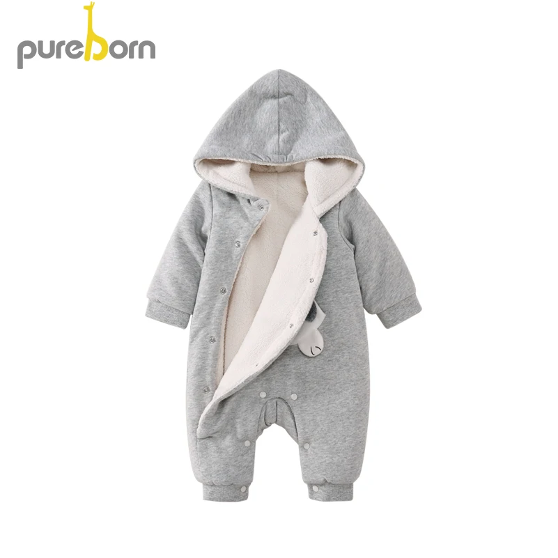 Pureborn/комбинезон для маленьких мальчиков и девочек с капюшоном; одежда для малышей с героями мультфильмов; теплый высококачественный хлопковый комбинезон; комбинезон для новорожденных; Новинка