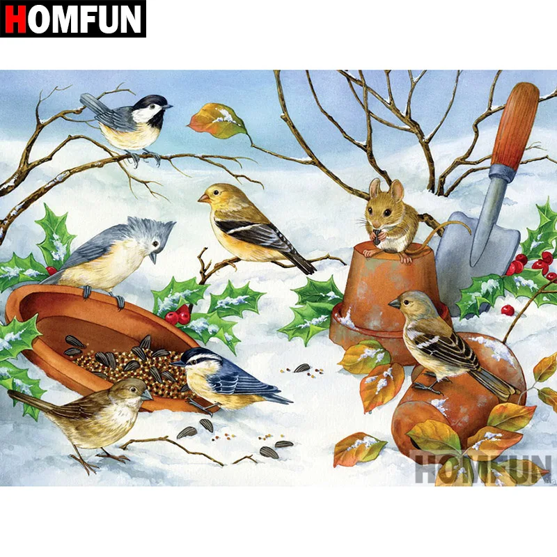 

HOMFUN 5D DIY Diamond Painting Full Square/Round Drill "Snow bird" Embroidery Cross Stitch gift Home Decor Gift A08118