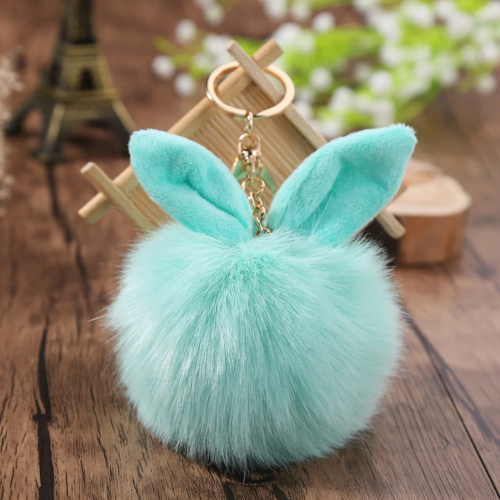 Милый кролик помпон брелок 100% настоящий кроличий мех мяч для женщины девушки