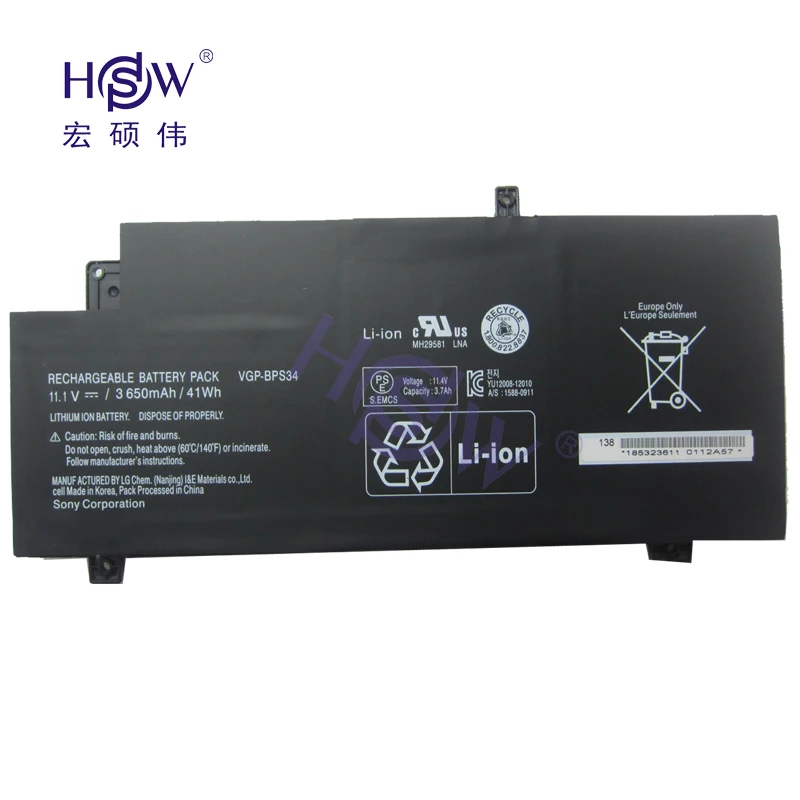 HSW VGP-BPS34 Аккумулятор для ноутбука SONY Vaio Fit 15 Touch SVF15A1ACXB SVF15A1ACXS SVF14A BPS34 VGP-BPS34 Аккумулятор для ноутбука