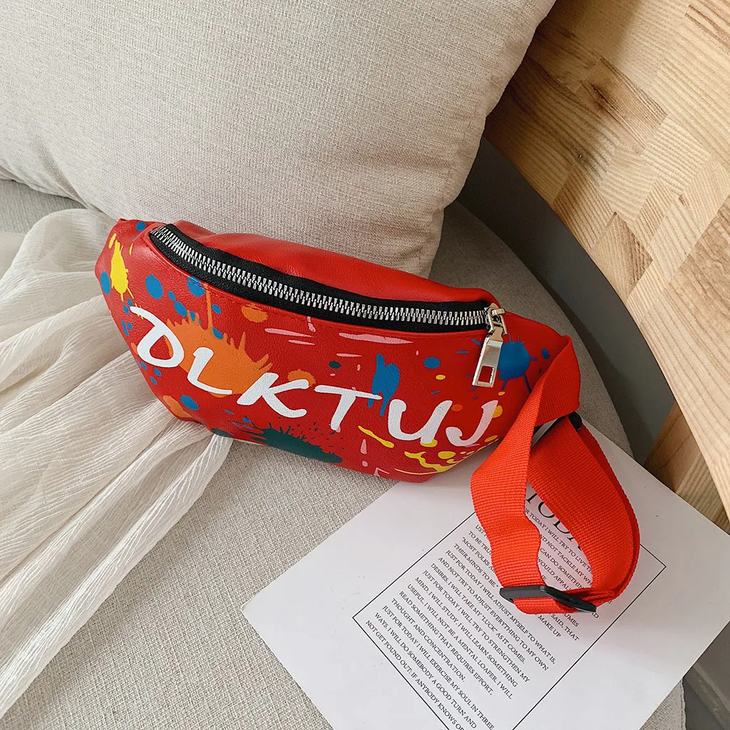 Children Waist Packs Bags Small Canvas Chest Bag Kid Boy Girl Graffiti Purse Belt Waist Bag Shoulder Messenger Crossbody Bags