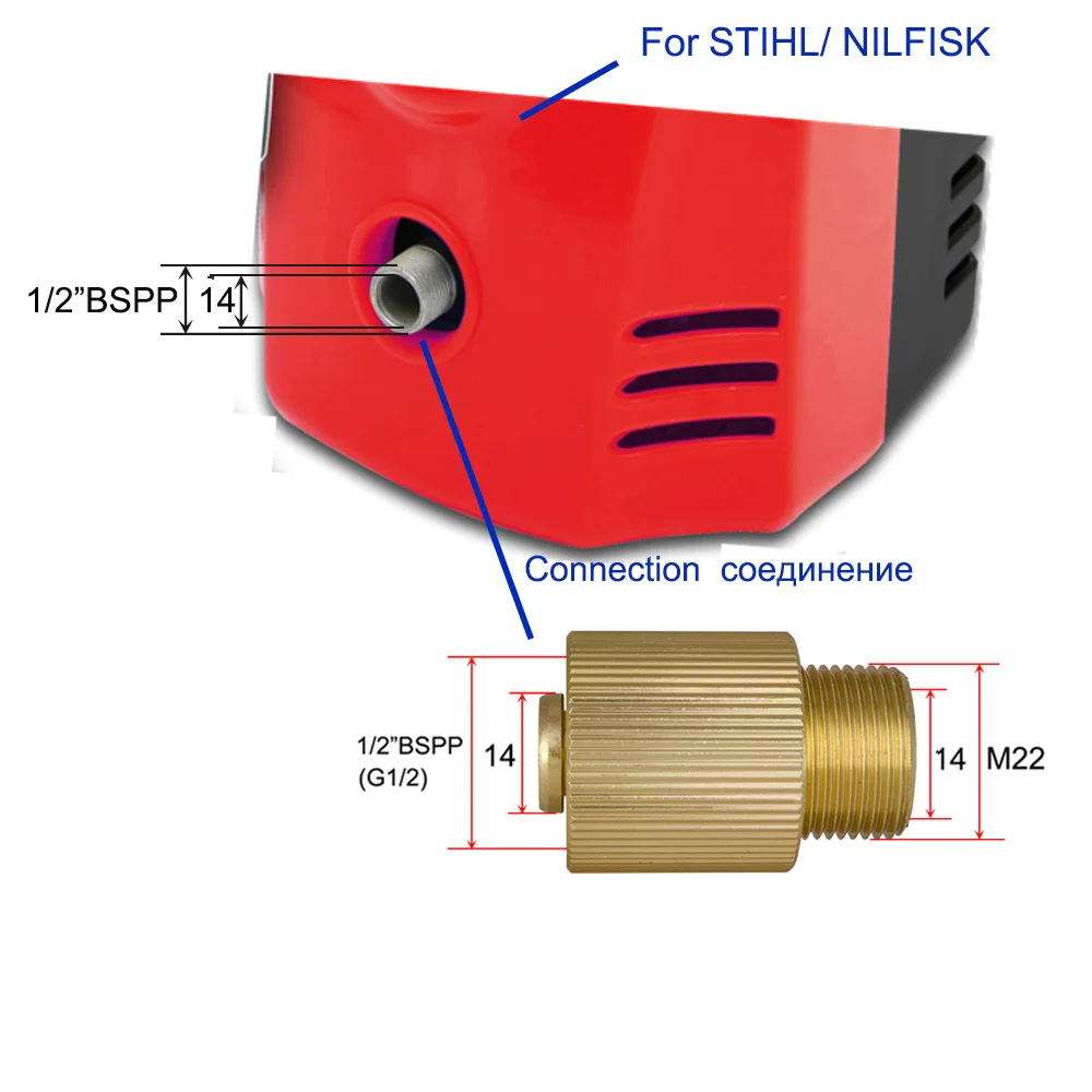 

High pressure washer car washer outlet connector adapter converting 1/2"BSPP to M22 Male for STIHLE NILFISK