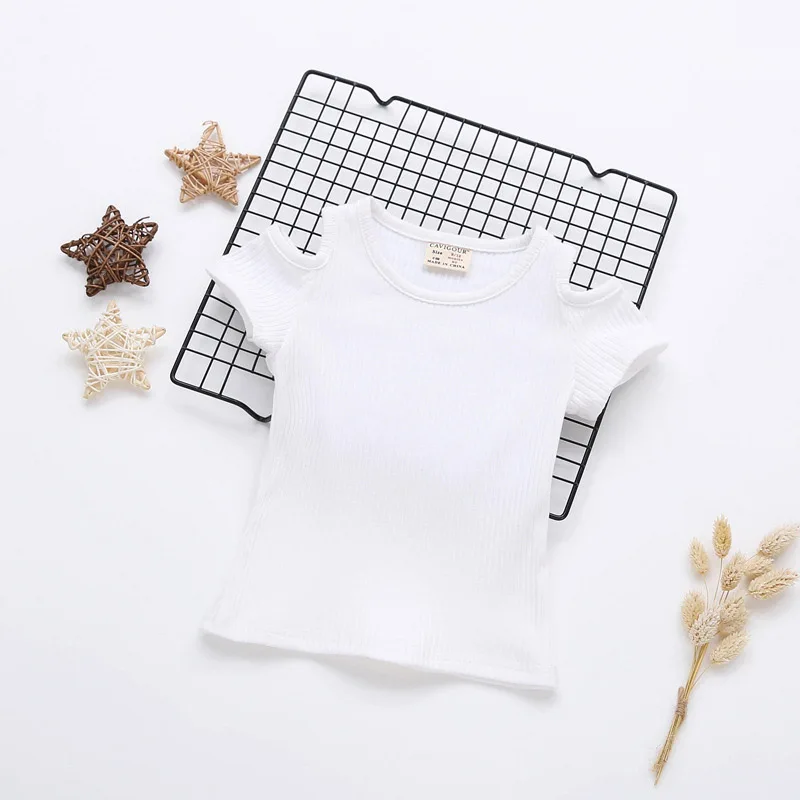 New Summer Baby Girls Candy Color Off-shoulder Short Sleeved Kids T-shirt Cotton Clothes Tops Cute New Cute T-shirt