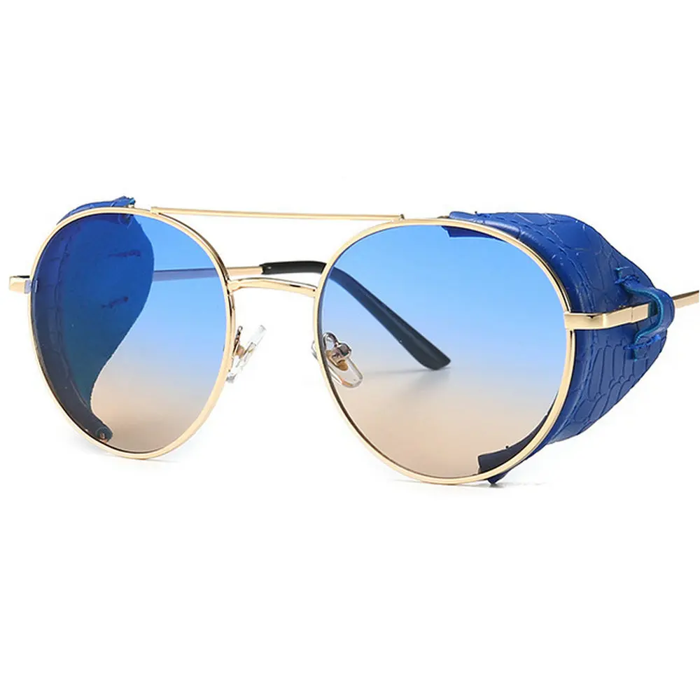 2019 модные круглые солнцезащитные очки в стиле панк кожаный боковой экран