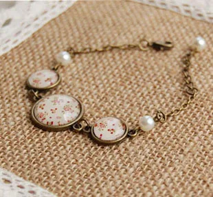 Винтажный цветочный принт искусственный жемчуг браслет ручной работы ювелирные