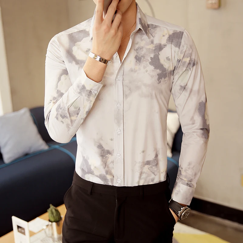 2017 Men's Shirts Summer Autumn New Turn-down Collar Casual Printing Plaid Single Breasted Long Sleeve Plus Size M-5XL | Мужская