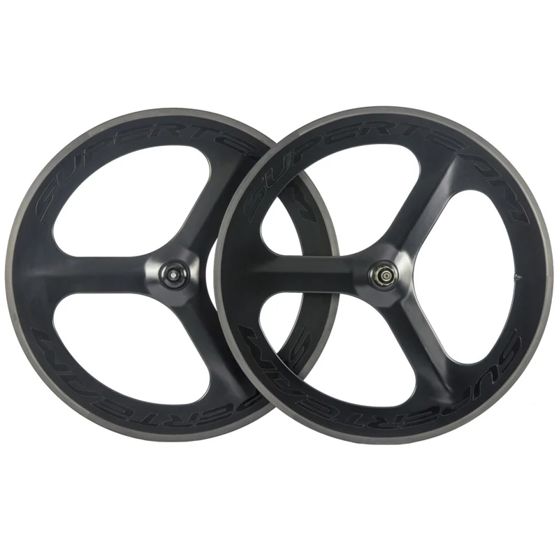 

SUPERTEAM Carbon Wheels 700C Road Track Wheelset Clincher 3spoke bicycle Wheels 70mm depth 23mm width Tri spoke Wheel