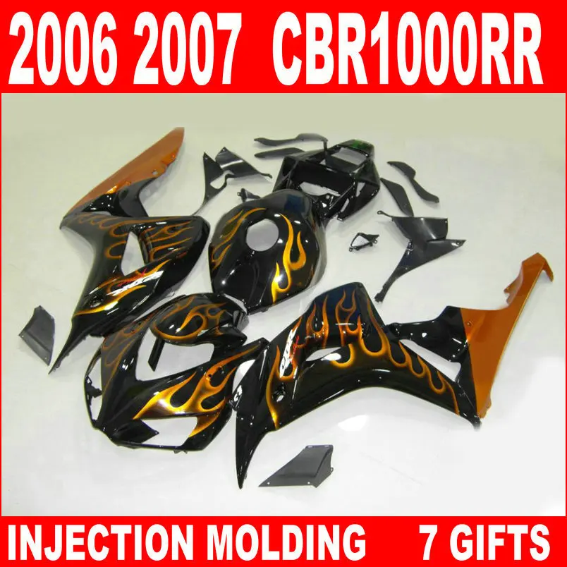 Обтекатели для мотоцикла HONDA cbr 1000 rr 2006 2007 06 07 черные с золотым пламенем CBR1000RR IBF85 |