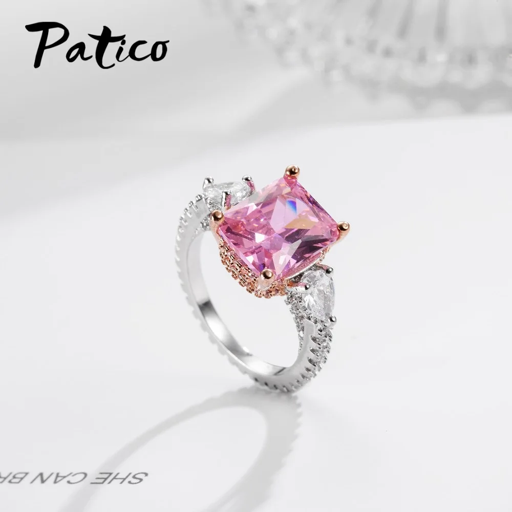 Gorgeous Purity Clear Square Pink Austrian Crystal Rings 925 Sterling Silver Sweet Romantic Brand Bijoux Valentine's Gift | Украшения и