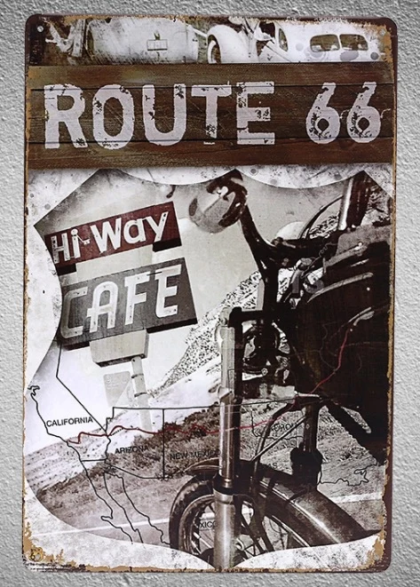 1 шт. Route 66 байкер всадник жестяная пластина знак стена человек пещера украшение