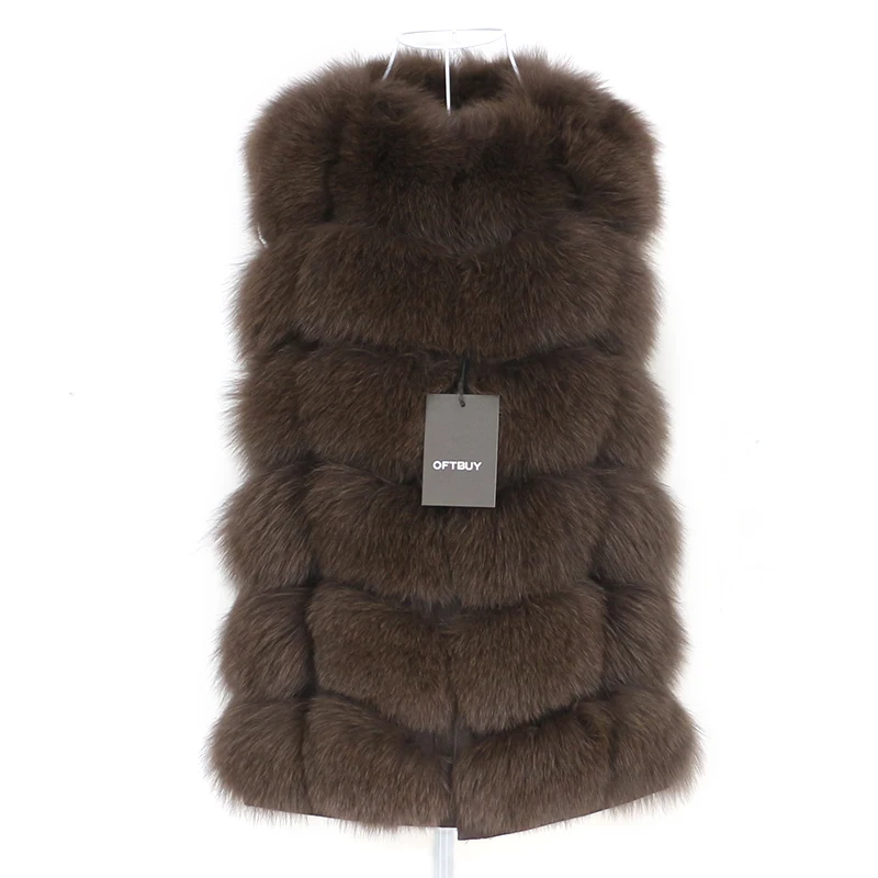 dark brown 70cm OFTBUY Весна с натуральным кроличьим мехом жилет из настоящего меха лисы Для женщин без рукавов зимняя куртка жилет из натурального меха пальто утепленная плотная Детская жилетка теплая уличная одежда - Цвет: dark brown 70cm