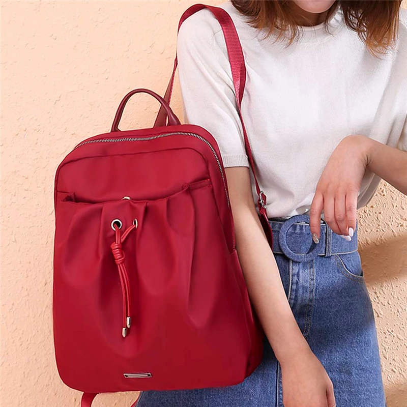 Фото Модная женская сумка чистый цвет рюкзак водонепроницаемая нейлоновая