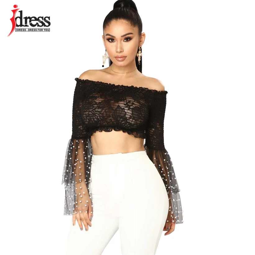 Женские вечерние кроп-топы IDress Кружевной укороченный топ с вырезом лодочкой и