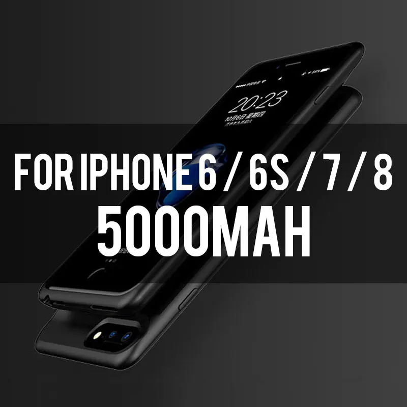 4.7inch Black 5000 Чехол для аккумулятора для iPhone X XS, мягкий тонкий внешний аккумулятор, чехол для iPhone 6, 7, 8, 6S Plus, внешний аккумулятор, зарядное устройство, чехол для iPhone - Цвет: 4.7inch Black 5000