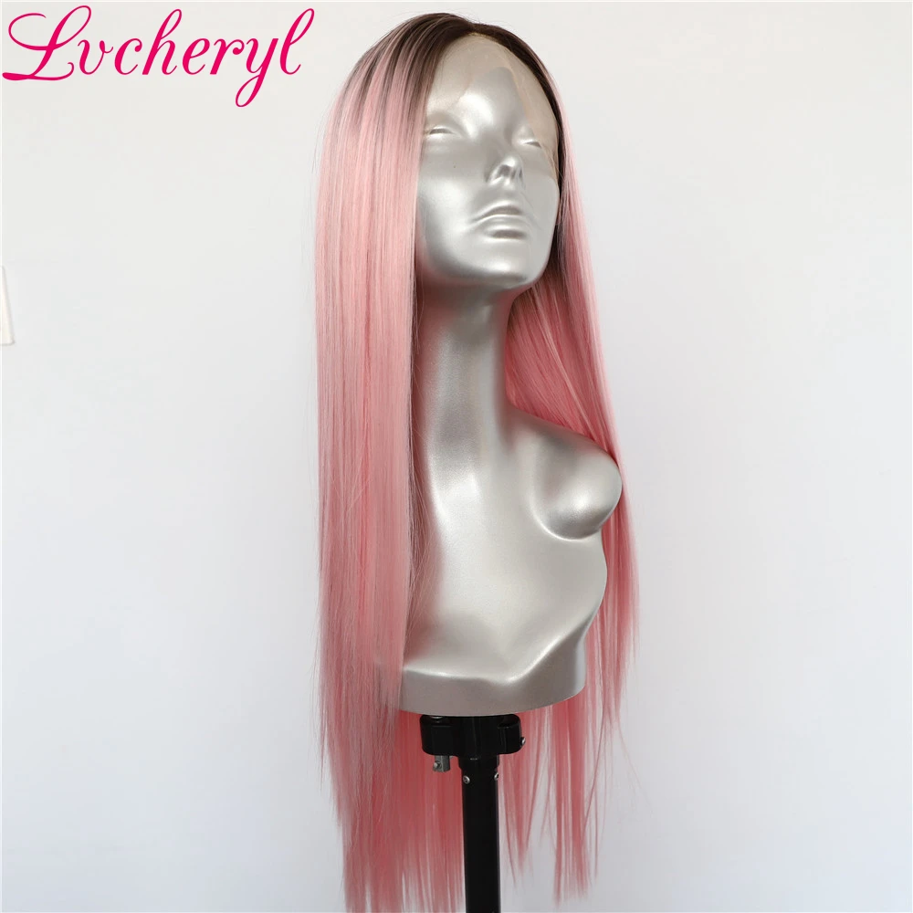 Lvcheryl омбре с темными корнями розовые длинные прямые мягкие волосы термостойкие