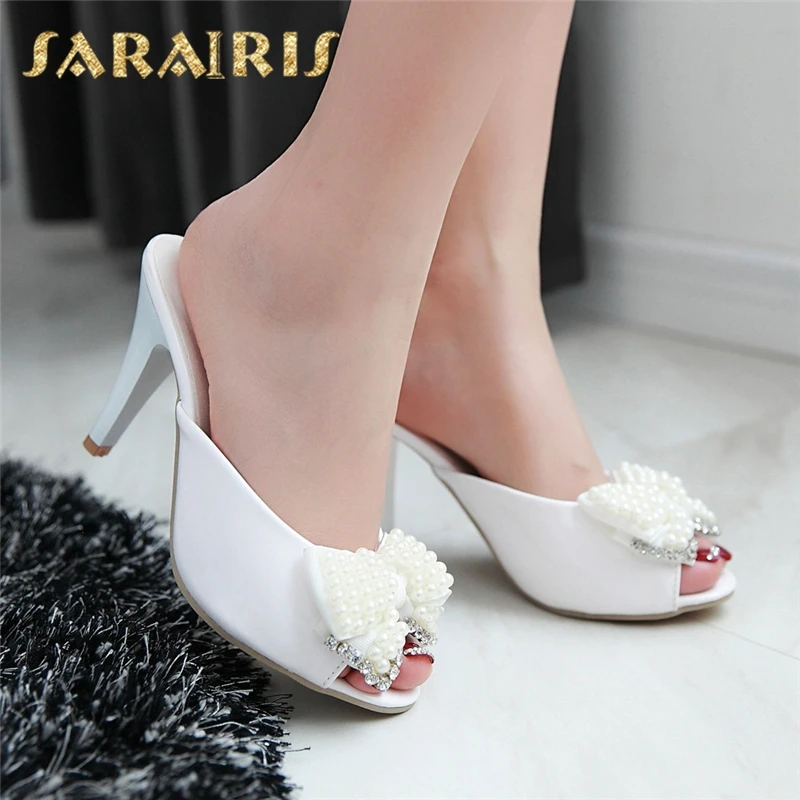 SARAIRIS/; Прямая поставка; большие размеры 33-42; женские туфли-лодочки с открытым носком и бантом; женские туфли без задника на высоком тонком каблуке