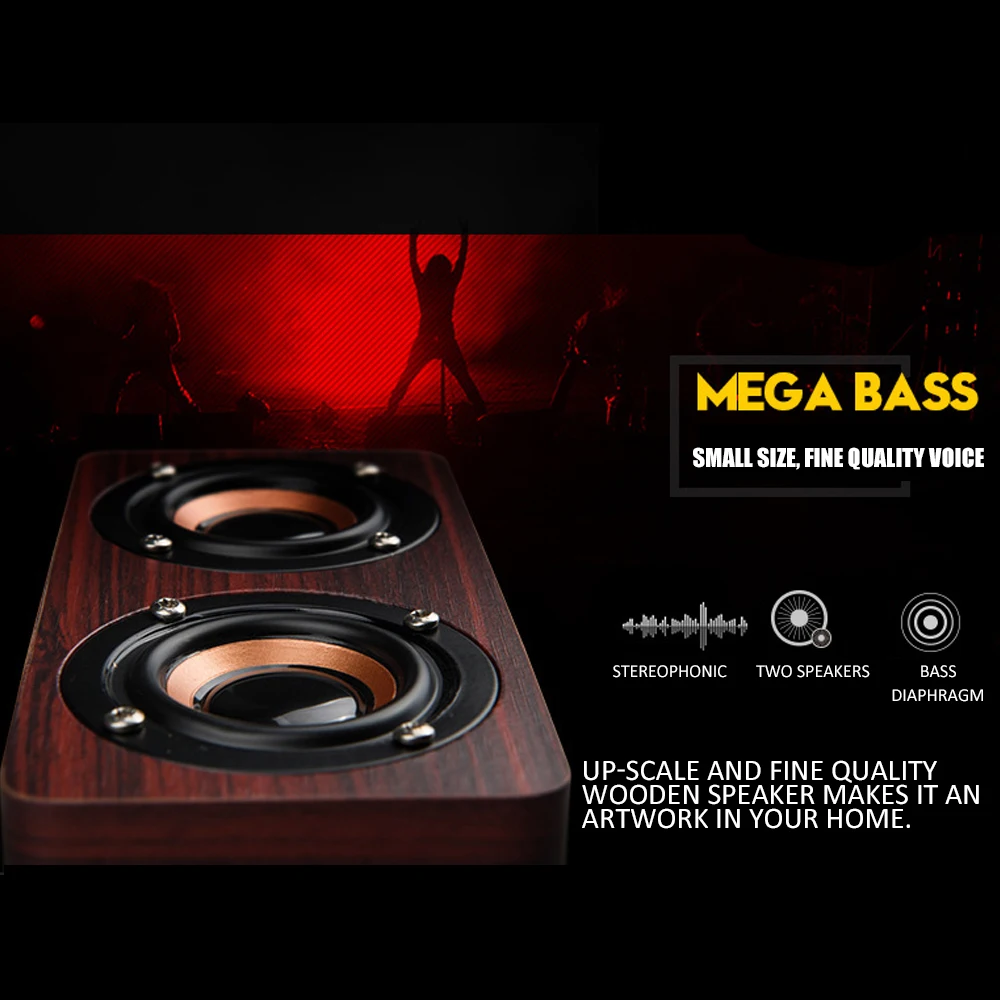 Портативный Bluetooth динамик деревянный беспроводной сабвуфер стерео колонки