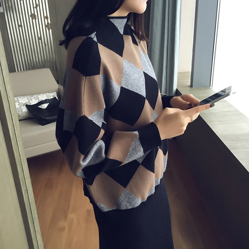 Свитера водолазка длинный рукав обычный пуловер летучая мышь геометрические