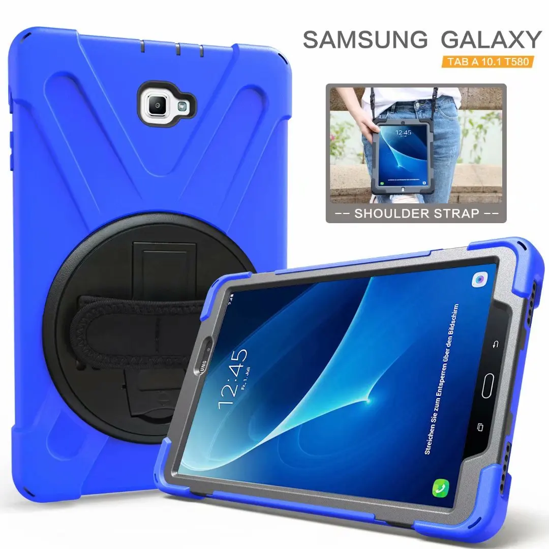 Противоударный детский чехол для samsung Galaxy Tab A 10,1 T580 T585 SM-T580 SM-T585 Защитная крышка подставка силиконовая резина Чехол - Цвет: Darkblue Strap