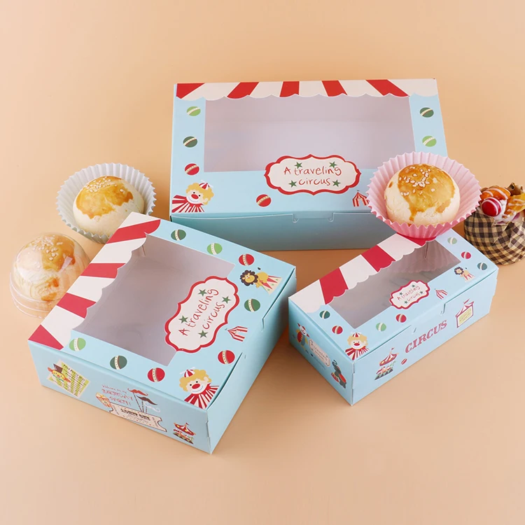 

100 pcs Paper box windows kids birthday circus cake kraft gift paper packaging box for food baking sweet candy cookies supplier