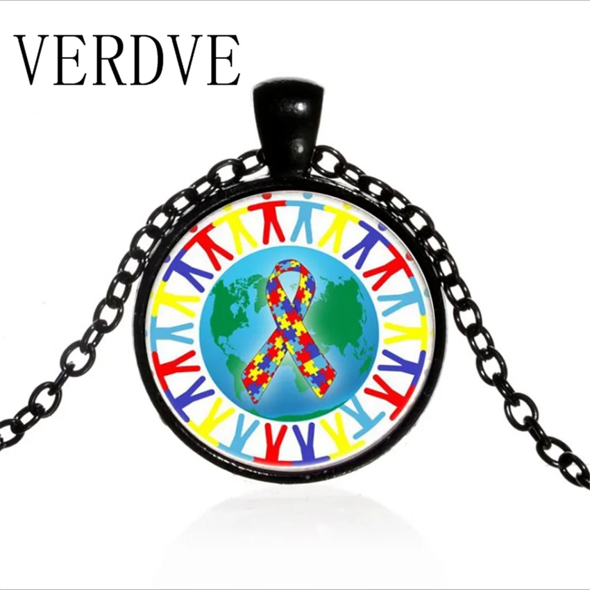 New AliExpress Hot Selling Child Autism Time Gem Pendant Necklace