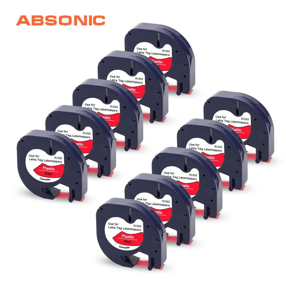 Absonic 10 шт. 91203 черный на красном этикетка кассету принтер кассета для Dymo LetraTag