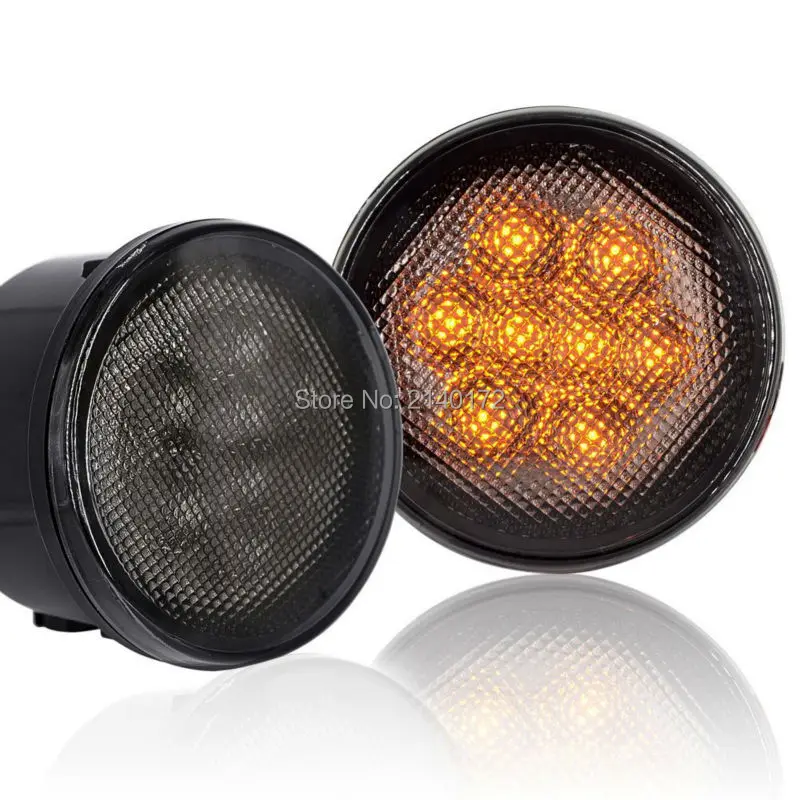 

2pcs LED Grille Front Bumber Fog Turn Signal Lights for Jeeps Wrangler JK 07-15 Smoke Yellow Amber Light Color