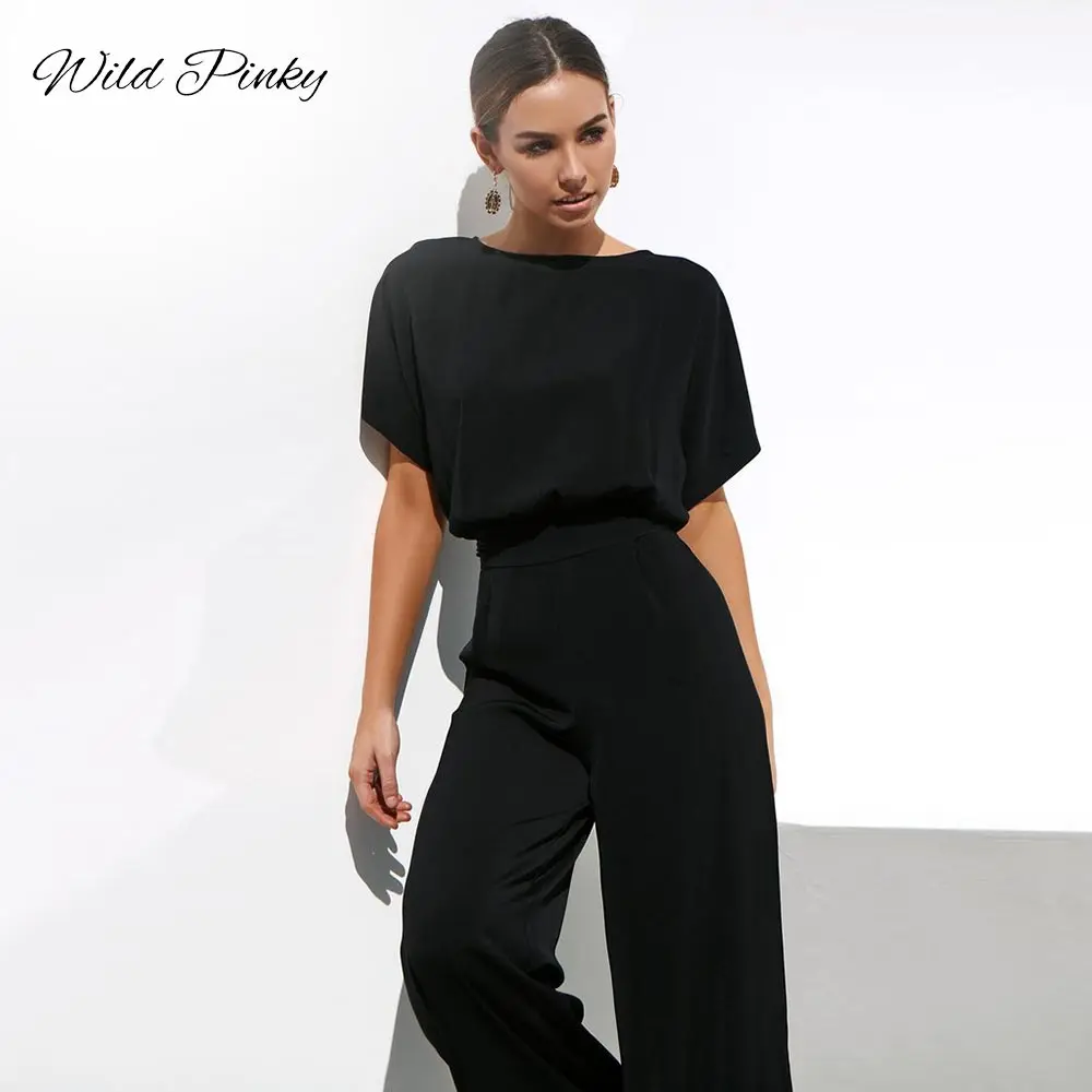 WildPinky модные черные топы Для женщин Свободные комплекты из двух предметов и брюки