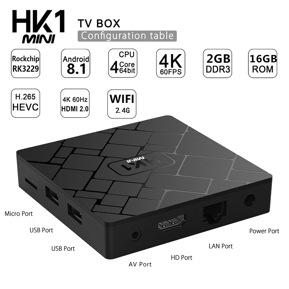 HK1 Мини ТВ коробка 2G 16G RK3229 Android 8 1 заголовок год Португалия Германия Испания