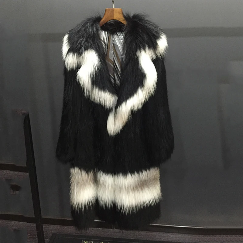 Женская зимняя куртка Ftangaiur плетеная шуба из лисьего меха отложной воротник