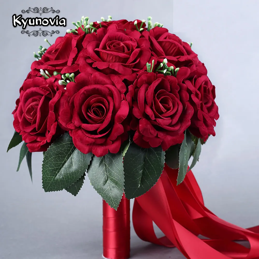 Kyunovia 15 шт. красные настоящие на ощупь розы свадебные букеты Свадебные украшения