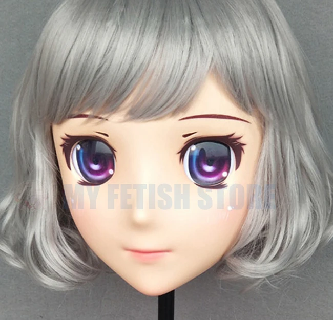 (Jiang 04) Женская милая девочка резиновая полуголовая маска кигуруми с BJD глазами