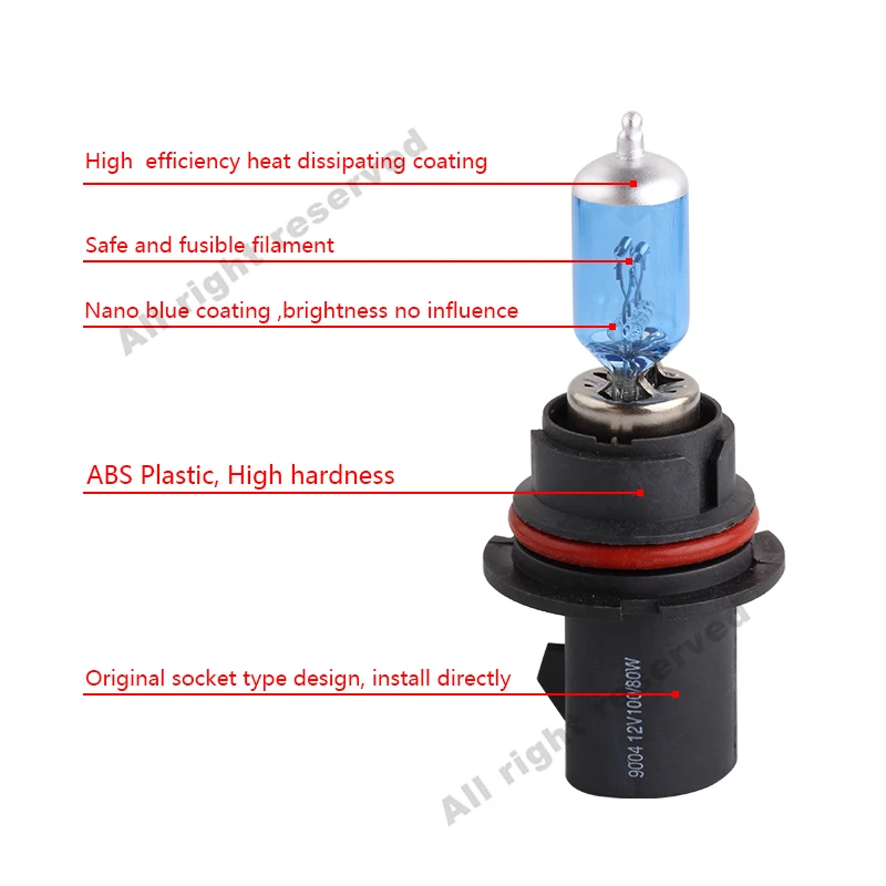 TOAUTO 2 шт. фар автомобиля лампа HB1 9004 100 W 12 V Галогенные лампы Hi/Lo луча 5000 K белый супер яркий Авто налобный фонарь