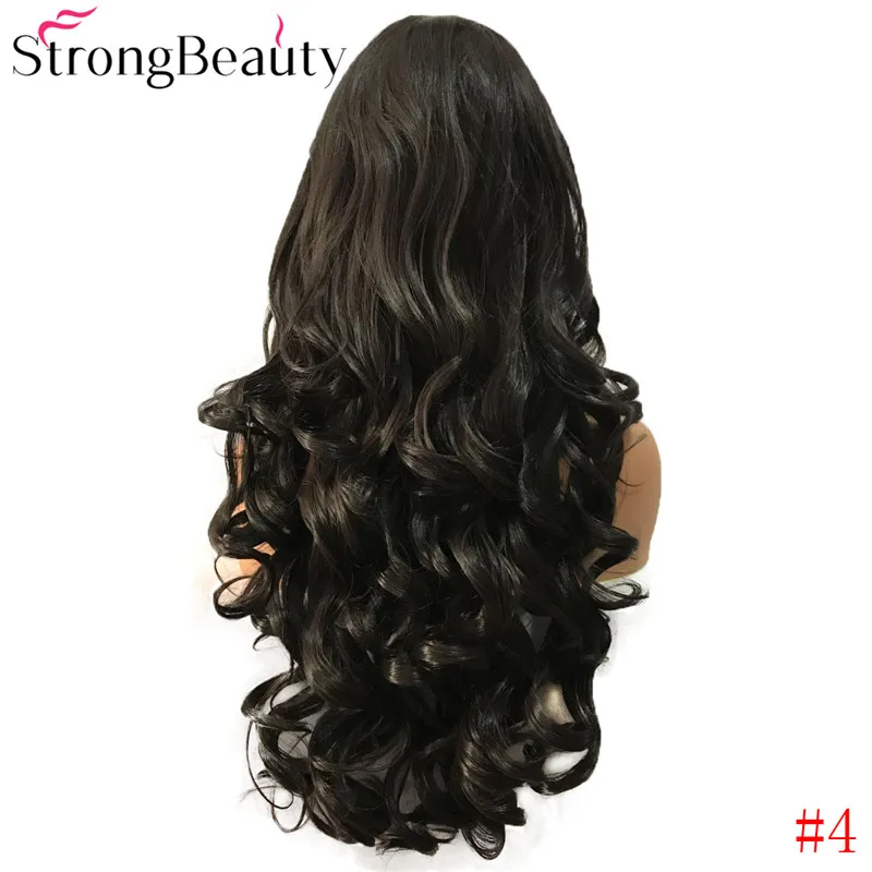 4 StrongBeauty синтетический парик с длинными кудрявыми волосами, натуральные парики, черный/коричневый/клубника/блонд, термостойкие волокна, Косплей парики - Цвет: 4