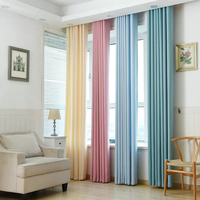 Faux LinenFabric Solid Curtains For Living Room/Bedroom Colorful with Purple/Green/Blue/Beige/Pink Window Kitchen Curtain Blinds