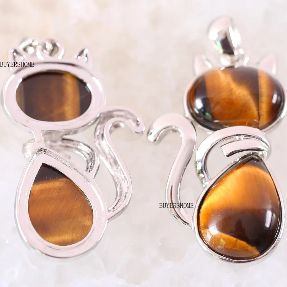 

Natural Stone Bead Sandstone Opal Crystal Onyx Cute Cat Shape Pendant Fit Necklace For Girls Women Jewelry Gift 10Pcs K480
