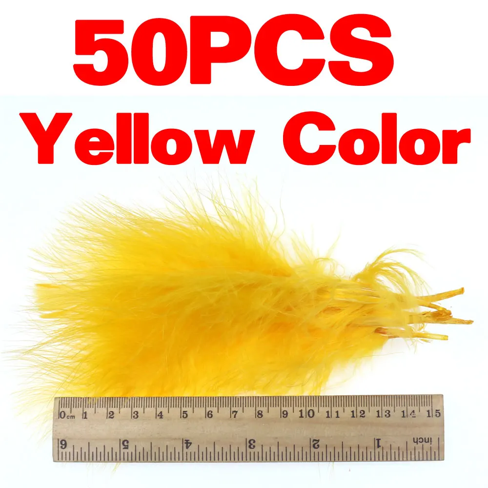 50pcs yellow Bimoo 50 шт./упак. Цветной Длинные перо марабу для Стример Летать Lead Jig летней одежды из Bugger пиявка Fly наживки для завязывания Материал белый - Цвет: 50pcs yellow