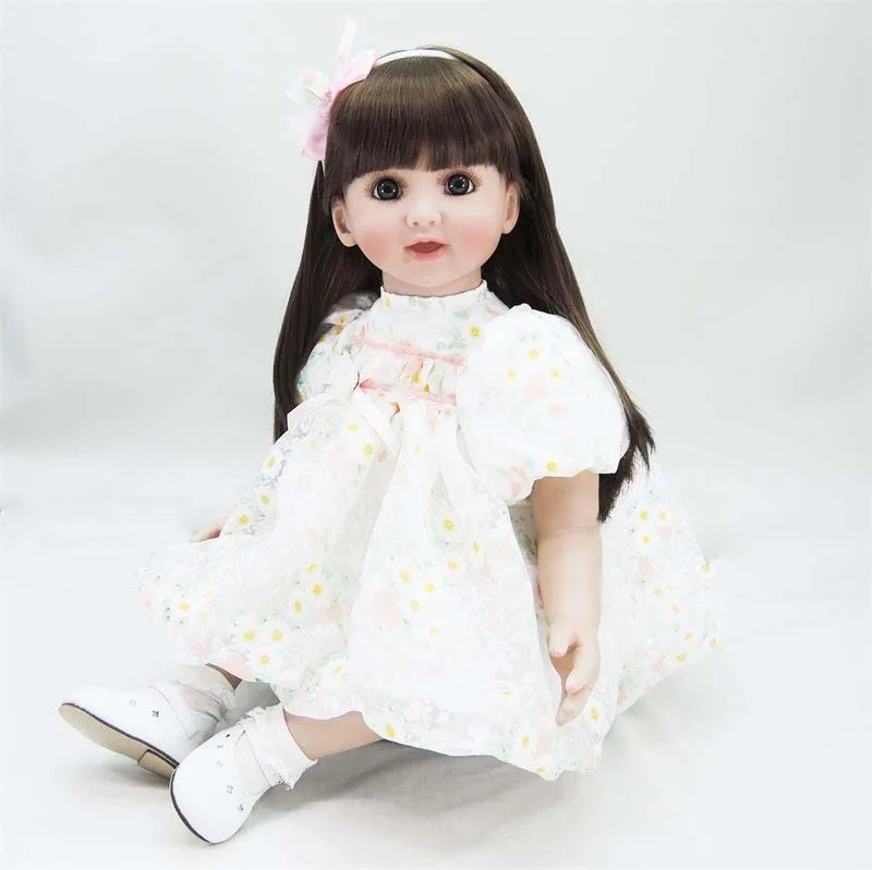 

NPK 24''/58cm baby reborn Silicone dolls, Pretty lifelike doll reborn babies for Children's toys gift White dress sleeping doll