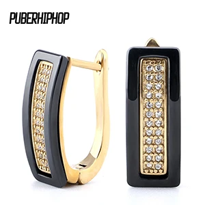 Gold Black Новое поступление, u-образные Кристальные серьги-гвоздики из керамики для женщин, модные лучшие друзья, золотые, черные, белые керамические серьги, ювелирные изделия для ушей - Окраска металла: Gold Black