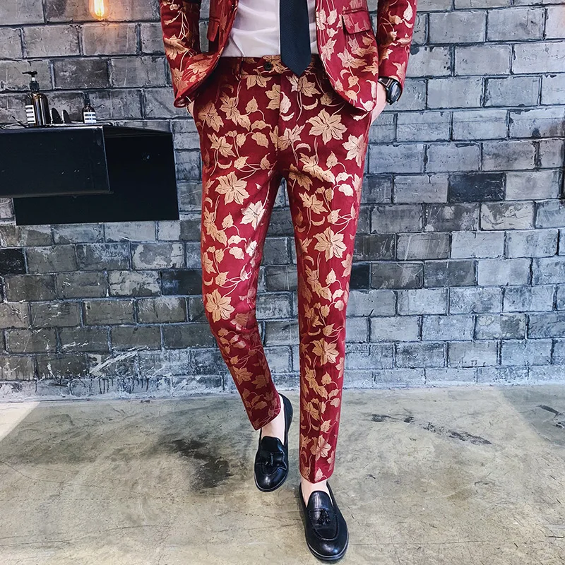 Брюки для Для мужчин свадебные вечерние s костюм брюки Slim Fit темно-цветочный